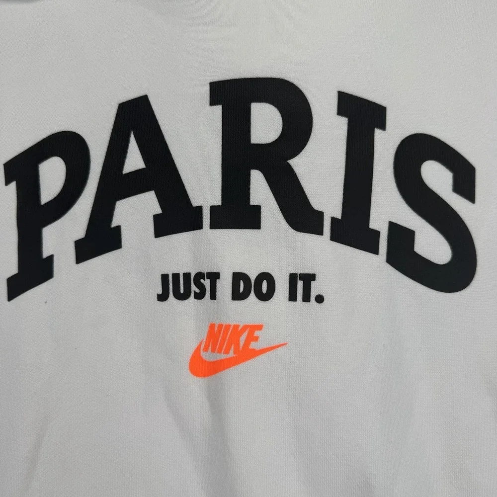 Nike Paris Hoodie Men's L White Just Do It Pullover Fleece Graphic Sweatshirt
